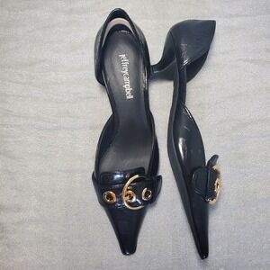 Jeffrey Campbell Smooth Kitten Heel Black‎ Patent LeatherBuckle D'Orsay Pump 9.5